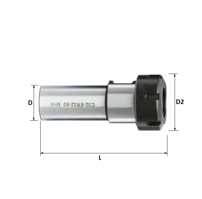ER32 Straight Shank Collet Holder, 50mm L, 20mm Shank, Standard Castleated Nut